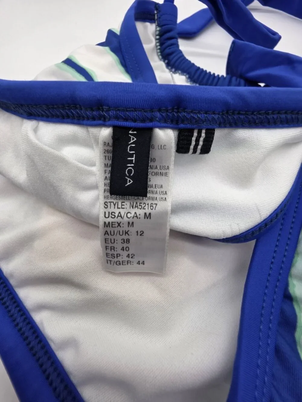 Nautica Women's Bikini Swimsuit Top Size Medium Blue Striped Halter Padded Swim